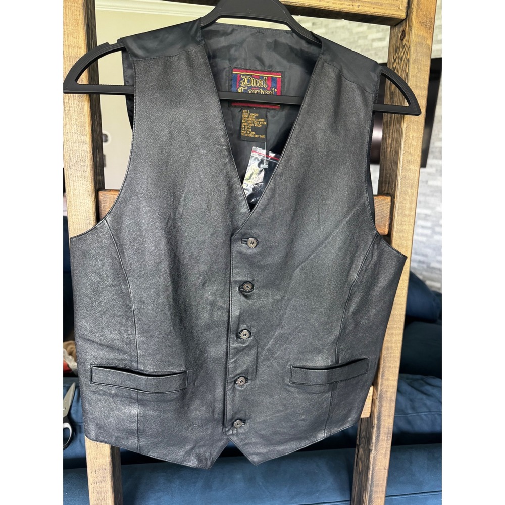 Dual Control Mens Black Leather Waistcoat Vest VLM1201 Size Large Biker Formal